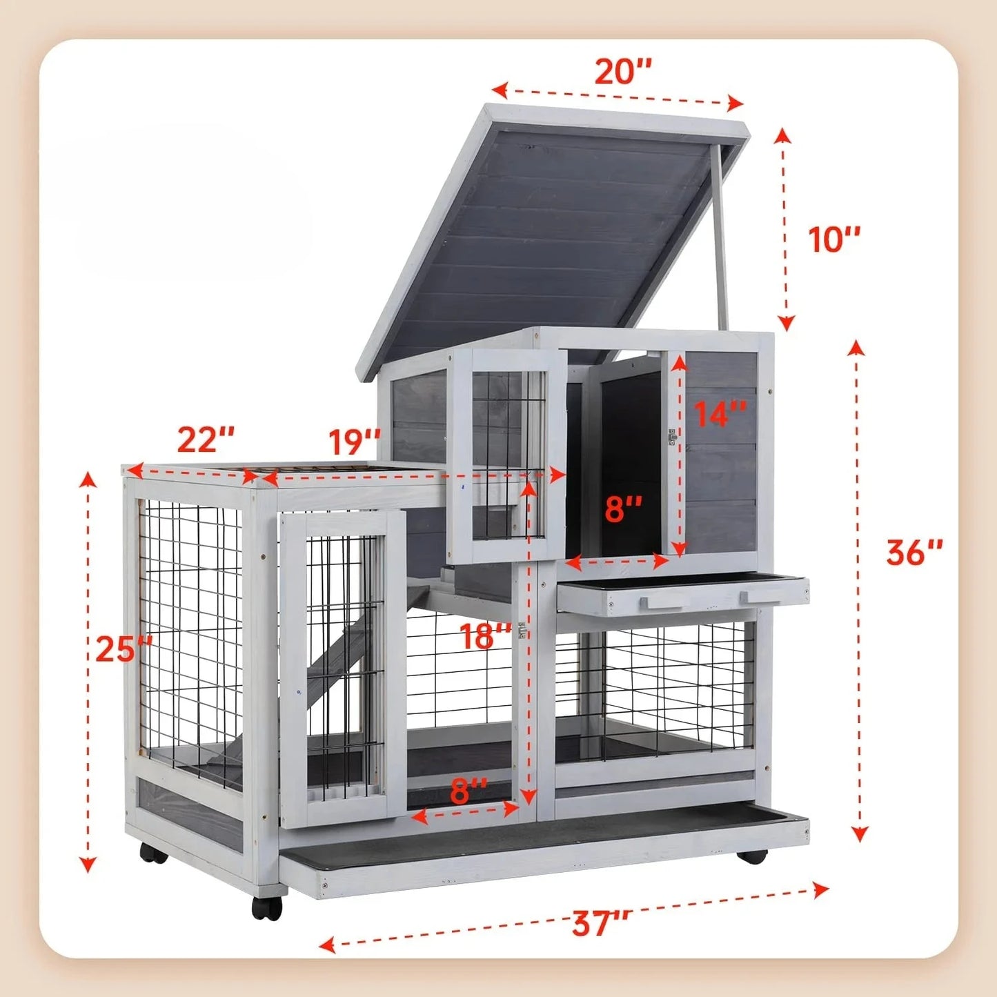Wood Gray Pet House Rabbit Hutch Bunny Rabbit Cage Commercial Farming