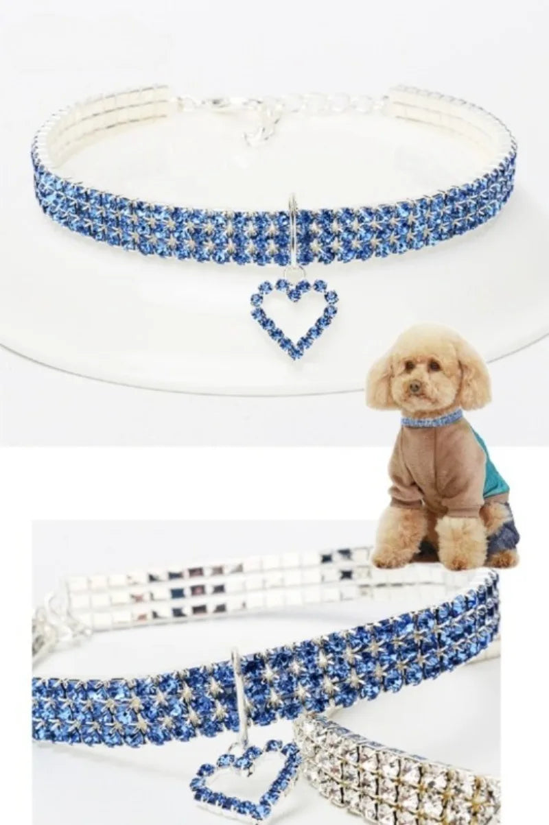 2025 New Cat Dog Collar Three Row Elastic Rhinestone Pet Collars Love Decoration Necklace Puppy Kitten Ornament Pets Supplies