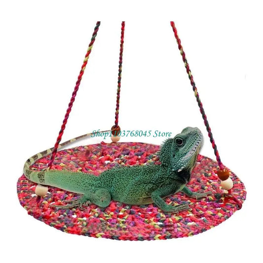R53F Handwoven Hammock for Bearded Dragons Geckos Lizards Snake Birds Habitat Climbing Bed with Beads