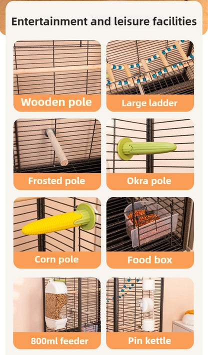 Luxury Bird Cage Large Parrot Birds Cages Accessories Drawer Wheels Birds Houses Lock Parrots Pigeon Feeder Birdcage Supplies