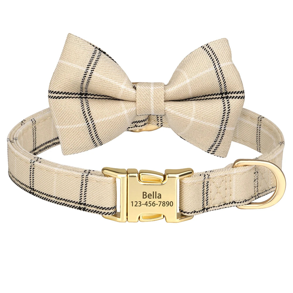 Custom Dog Collar Nylon Puppy Dog Collars With Cute Bowknot Engraved Pet Necklace Dog Collars For Small Medium Dogs Chihuahua
