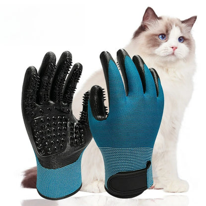 Gentle Pet Grooming Gloves Soft Textured Design for Cats Dogs Horses | Ergonomic Bathing Brushing for Sensitive Short Long Hair