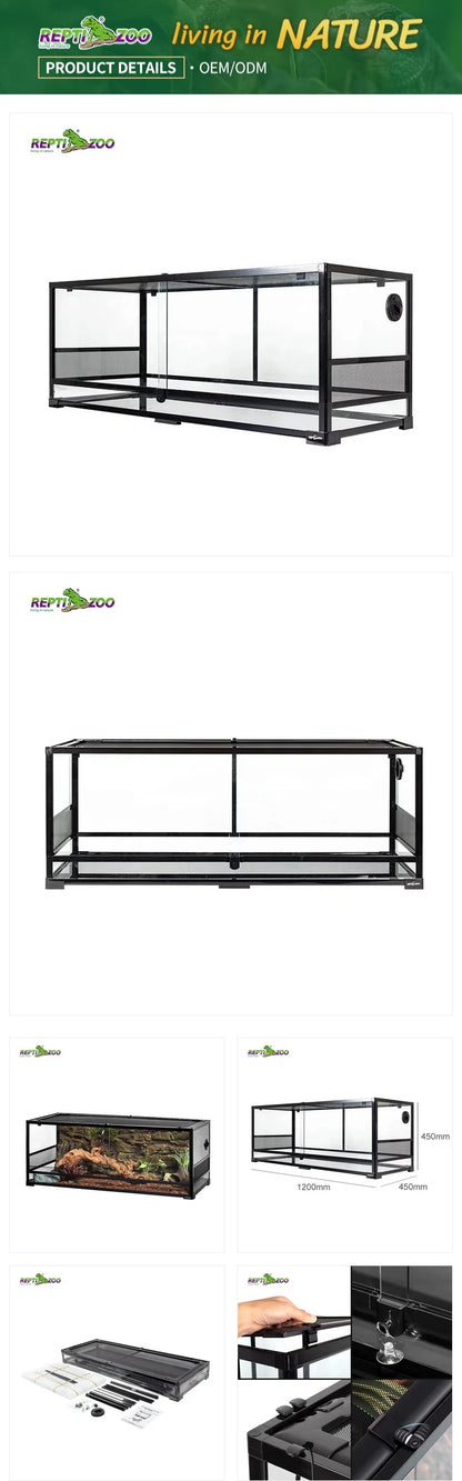 REPTIZOO RK0222 64 Gal Reptile Terrarium Glass Snake Tank Chameleon Cage Bearded Dragon Tank 242L Reptile Enclosure