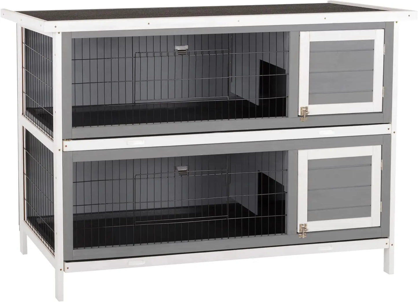 54" 2-Story Large Rabbit Hutch Bunny Cage Wooden Pet House Small Animal Habitat with Lockable Doors,No Leak Tray and Waterproof