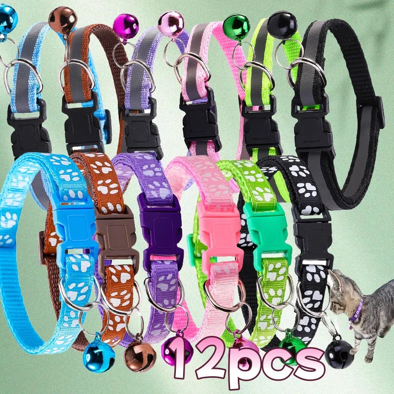 Pet Collars Cute Print with Bell Cats Collars Outdoor Adjustable Necklaces 12pcs/set