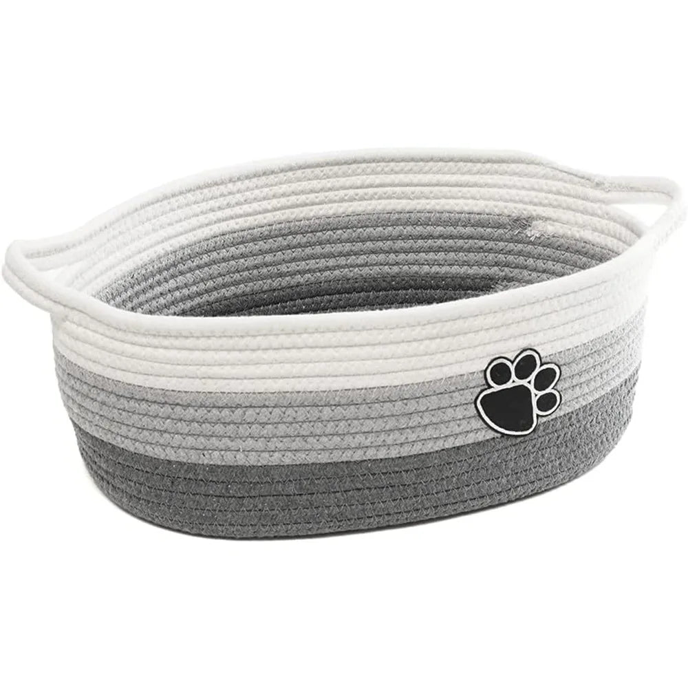 Pet Toy Storage Basket with Handle. Handmade Weaving with Dog Paw Prints. Can Also Store Children's Toys and Miscellaneous Items