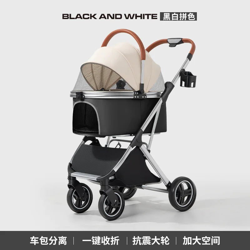 360° High Wheels Transport Foldable Cat Pet Stroller Foldable Cat Stroller Detachble Pet Stroller Portable Pet Storage Bag