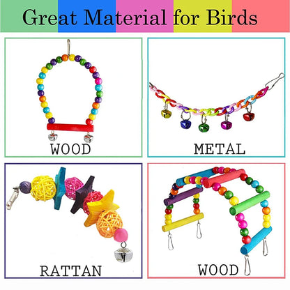 7PCS Bird Toy Wood Parrot Toys Set Cage Bird Accessories Swing Suspension Bridge Ball Cage Bells Pet Supplies