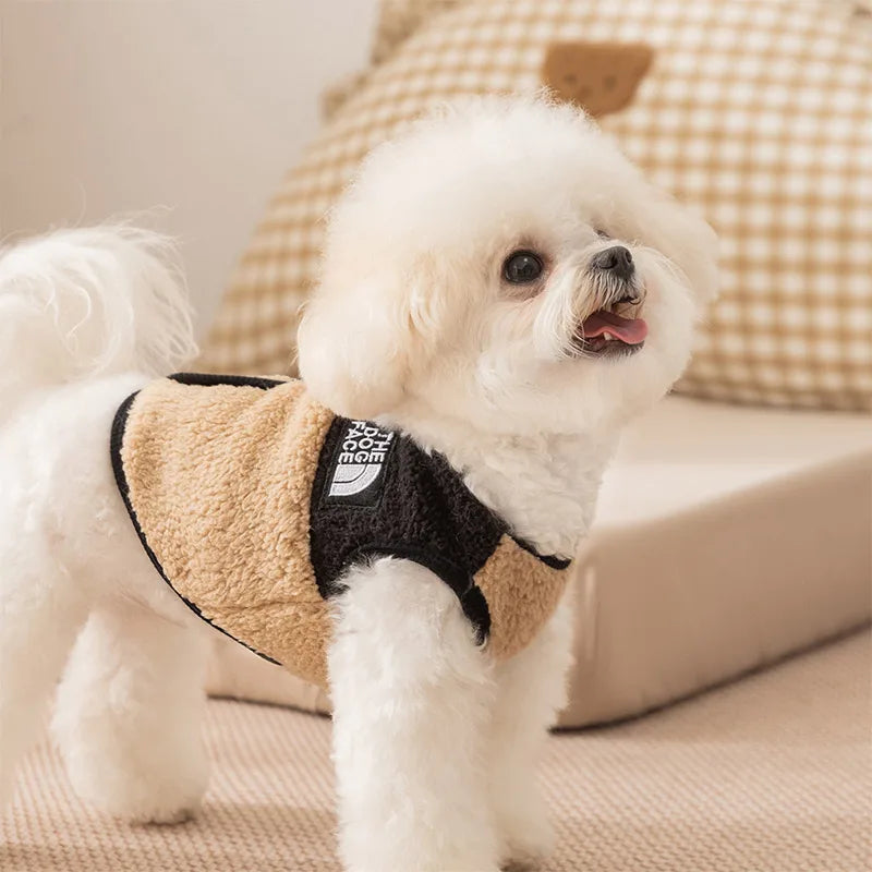 Letter Fleece Dog Clothes Winter Warm Vest  Sleeveless Button Clothe Teddy Chihuahua Embroider Fleece Suit Dog Parts Pet Product