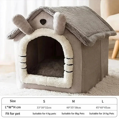 Plush Dog House Soft Pet Bed Warm Dog Cat Nest Removable Four Season Universal Cushion Puppy Cave House Household Pet Supplies