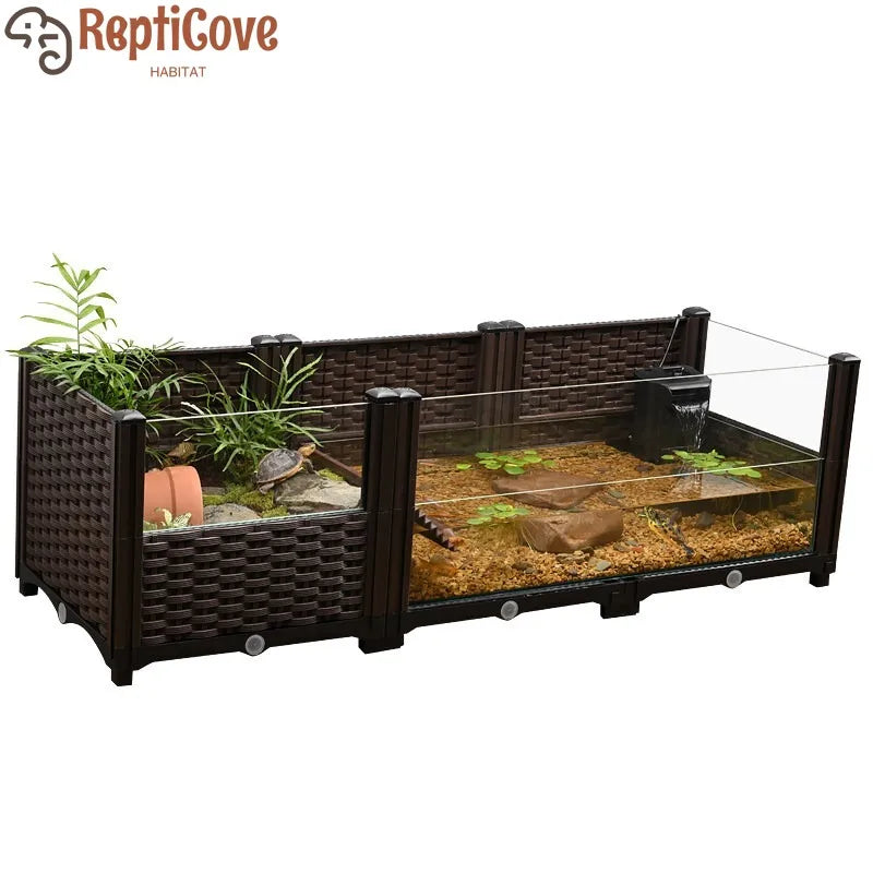 Large Turtle Ecological Breeding Tank with Water-Land Structure,Home Habitat for Yellow-Edge Turtles,Nest Area with Built-In