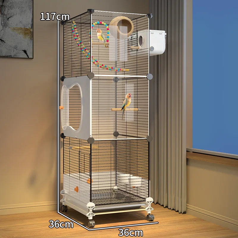 Large Bird Cage for Parrots Spacious Aviary with Standing Pole Luxury Cockatiel & Budgie Habitat Anti-Scatter Design Bird Villa