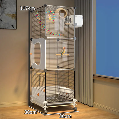 Large Bird Cage for Parrots Spacious Aviary with Standing Pole Luxury Cockatiel & Budgie Habitat Anti-Scatter Design Bird Villa