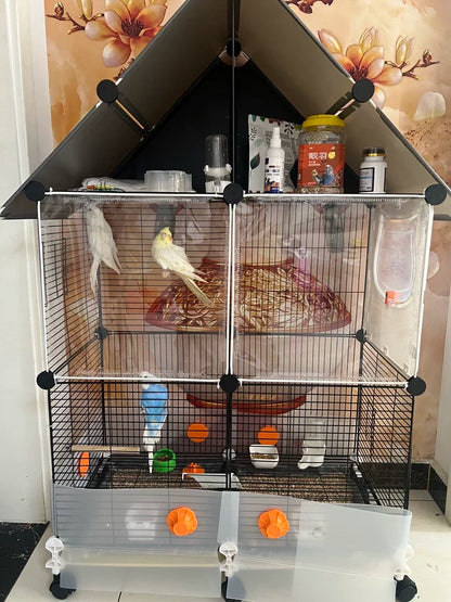 Large Bird Cage for Parrots Spacious Aviary with Standing Pole Luxury Cockatiel & Budgie Habitat Anti-Scatter Design Bird Villa