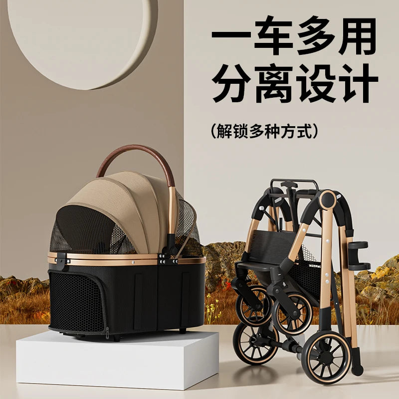 Pet 2-in-1 Portable Foldable Pet Strollers with Detachable Bag for Dogs Cats and Small Outdoor Pet Carts Basket Can Be Separated