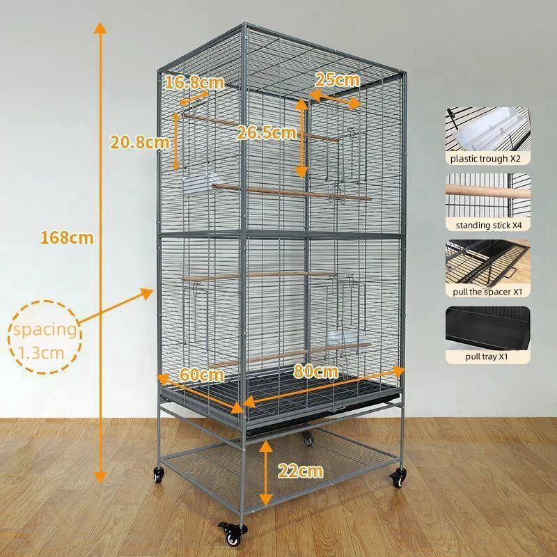 Metal Big Size Large Bird Cages Pet Parrot House Pet Cages Carriers Bird Breeding Foldable Quadrate Bird Cage 80*60*168cm