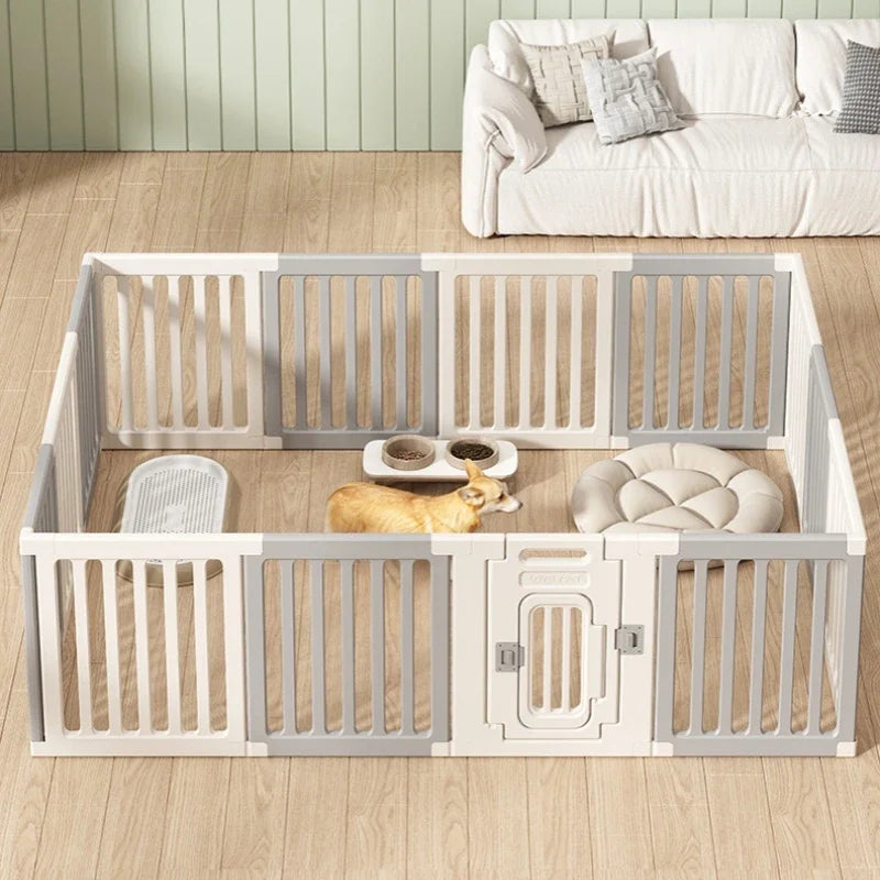 Gray and white color dog fence, foldable pet guardrail combination, small and medium-sized dog cage, indoor isolation fence