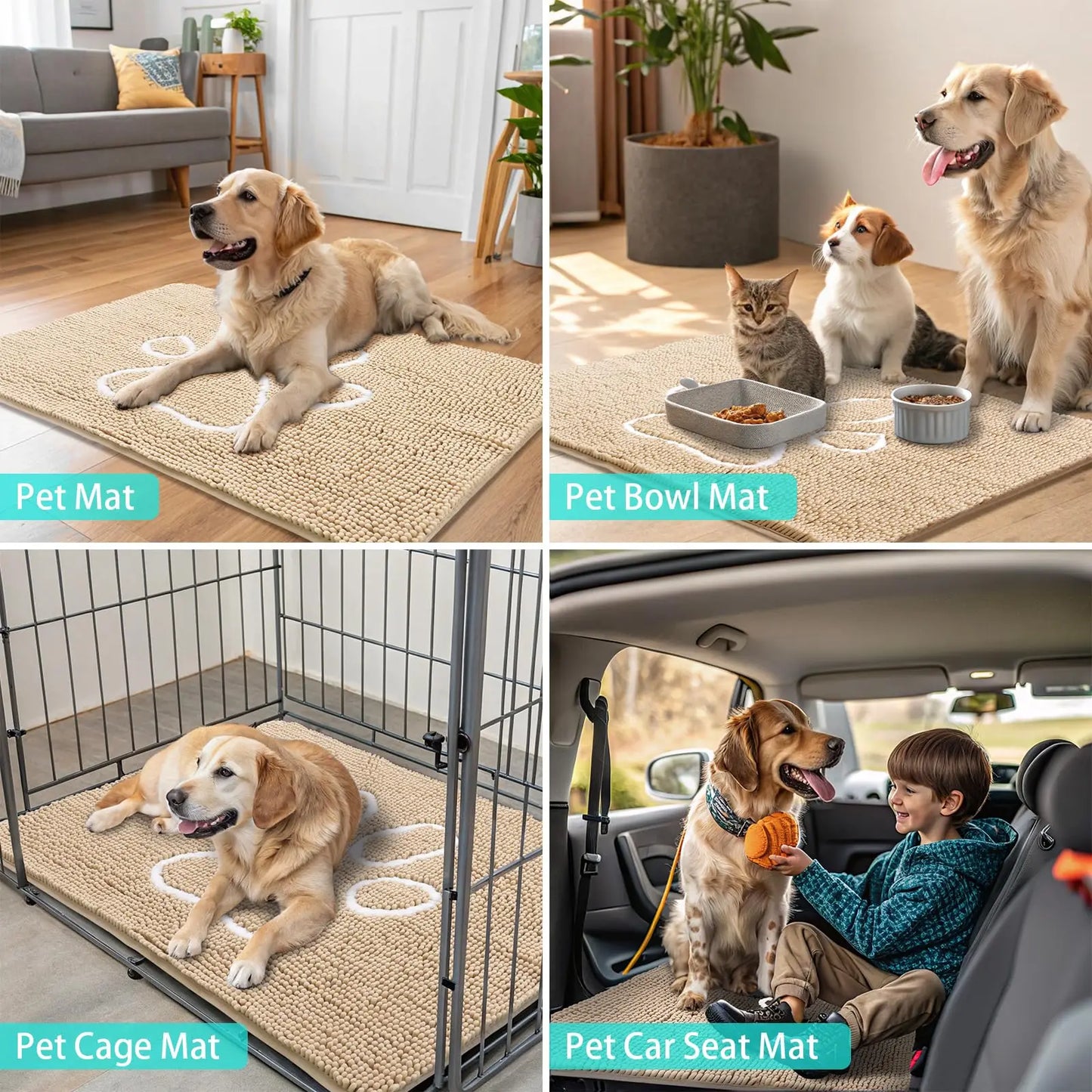 Kitinjoy Ultra Absorbent Chenille Mud Doormat With Paw Print Design Non-Slip Quick-Dry Washable Mats Door Mat for Muddy Dog Paws
