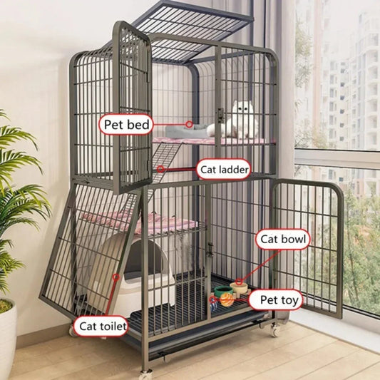 Window Openable Mesh Cat Cages Creative Pet Villa Duplex Luxury Cat Dog House Durable Metal Pet Room Modern Minimalist Doghouse