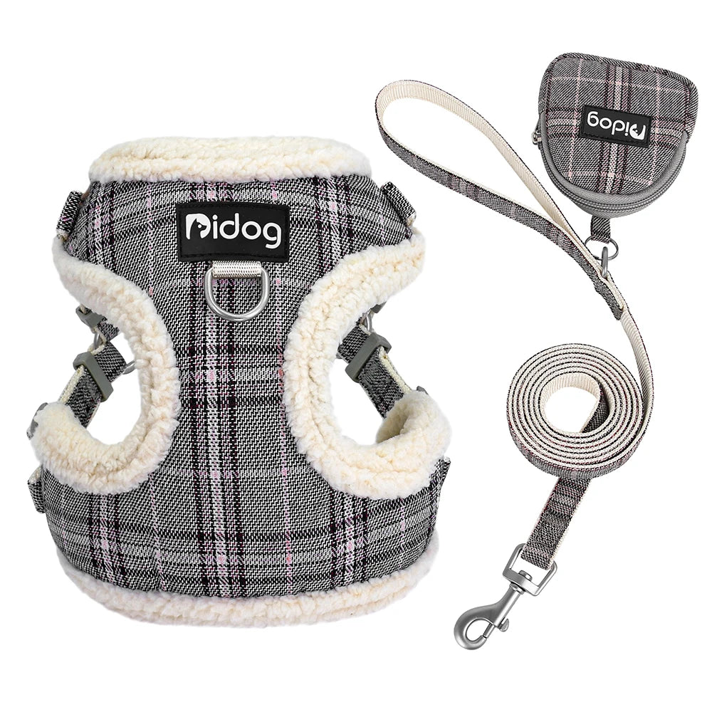 Breathable Dog Harness Leash Bag Set Winter Warm Dog Fur Harnesses Vest Pet Walking Rope With Garbage Bag for Small Medium Dogs