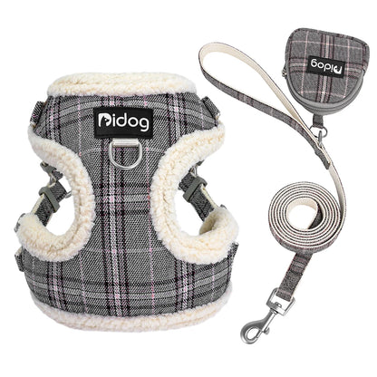 Breathable Dog Harness Leash Bag Set Winter Warm Dog Fur Harnesses Vest Pet Walking Rope With Garbage Bag for Small Medium Dogs