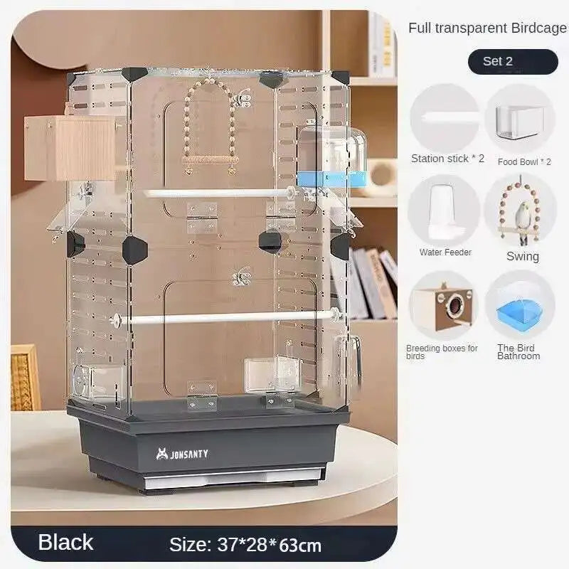 Large Acrylic Splash-proof Breathable Birdcage Fully Transparent Ornamental Bird Cage Parrot Cage Budgie Cockatiel Luxury Villa