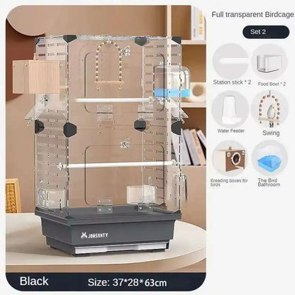 Large Acrylic Splash-proof Breathable Birdcage Fully Transparent Ornamental Bird Cage Parrot Cage Budgie Cockatiel Luxury Villa