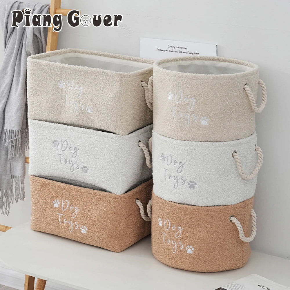 Plush Dog Toy Basket Foldable Storage Dog Toy Box with Comfortable Handle Suitable for Storing Pet Toy Accessories
