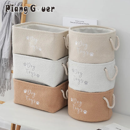 Plush Dog Toy Basket Foldable Storage Dog Toy Box with Comfortable Handle Suitable for Storing Pet Toy Accessories