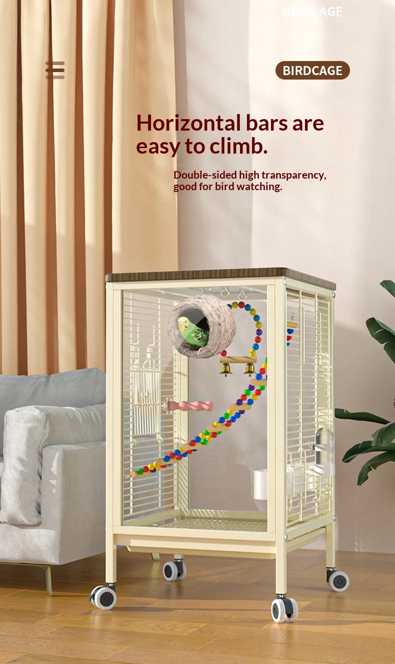 Large Parrot Cockatiel Bird Cage Nests Breeding Villa High Visibility Panels Horizontal Bar Anti Spill Tray Easy Clean Parrot