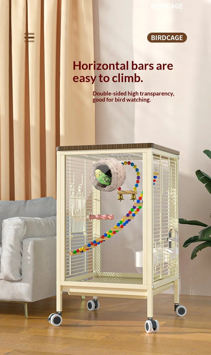 Large Parrot Cockatiel Bird Cage Nests Breeding Villa High Visibility Panels Horizontal Bar Anti Spill Tray Easy Clean Parrot