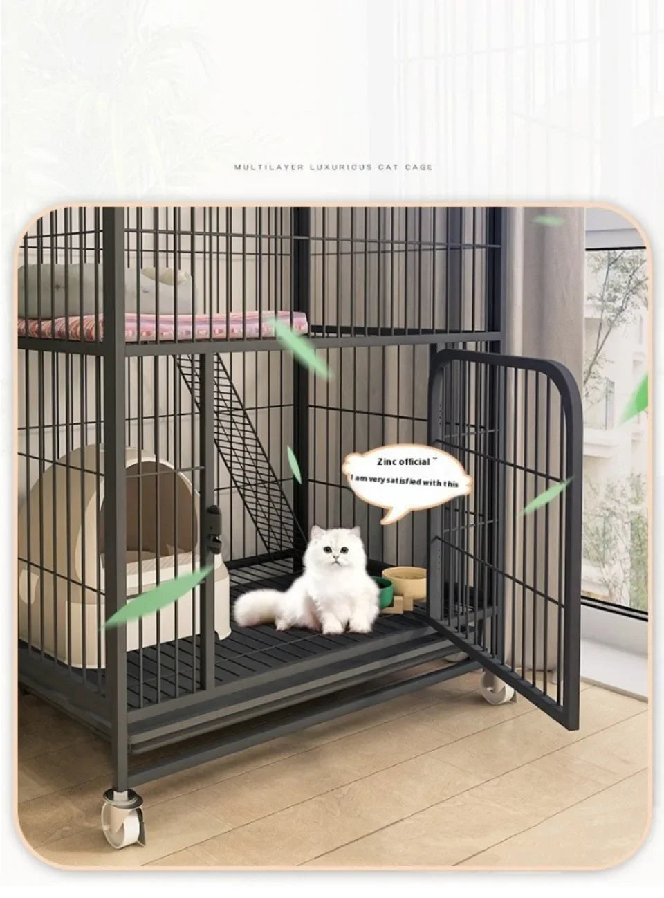 Window Openable Mesh Cat Cages Creative Pet Villa Duplex Luxury Cat Dog House Durable Metal Pet Room Modern Minimalist Doghouse