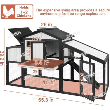 JC Customizable 65.3" Long Chicken Coop and Hen House for 1-2 , Comes with Nesting Boxes, Trays, Perches, Combinable, Black