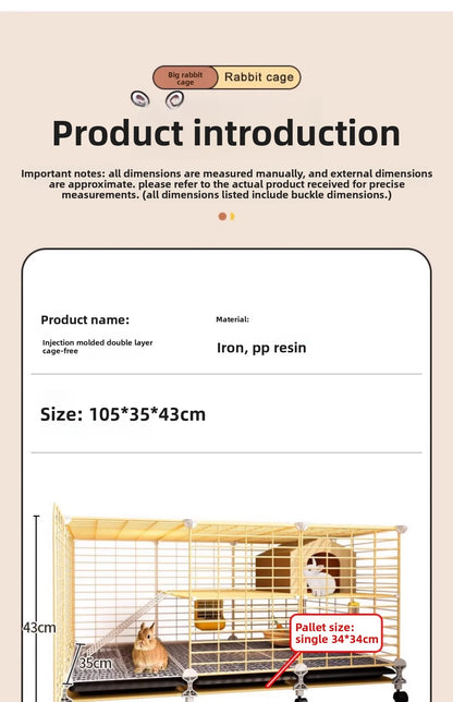 Large Two-Story Rabbit Cage Metal Wire Pet Hutch with Removable Tray Home Bunny House for Indoor Spacious Habitat for Rabbit