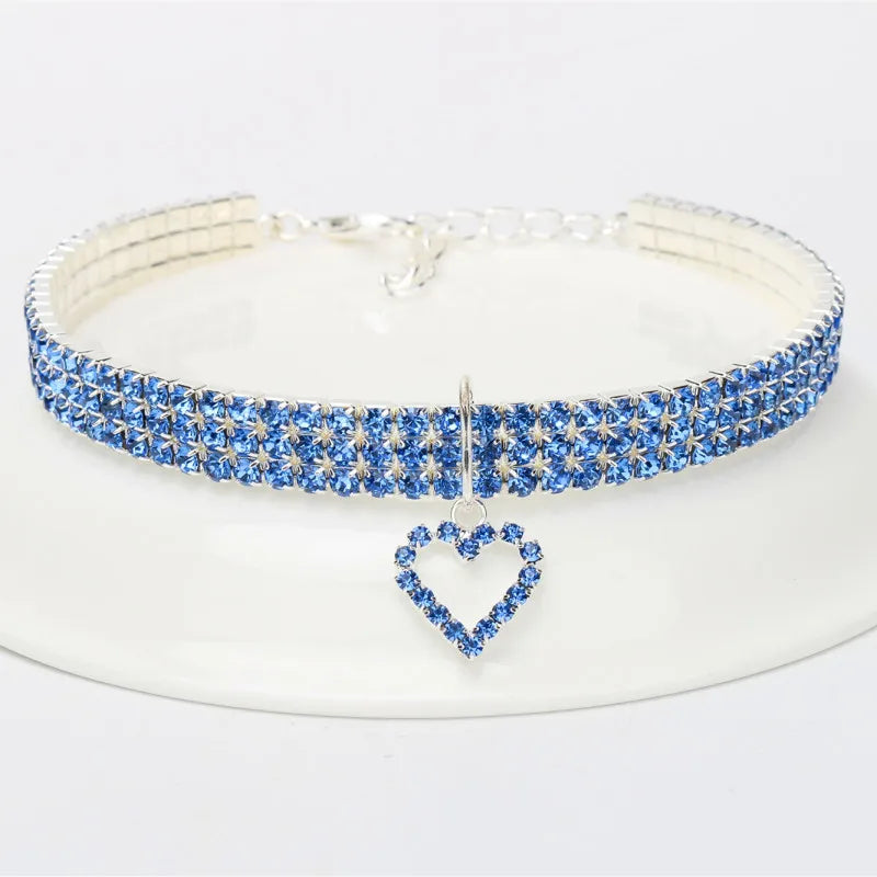 2025 New Cat Dog Collar Three Row Elastic Rhinestone Pet Collars Love Decoration Necklace Puppy Kitten Ornament Pets Supplies
