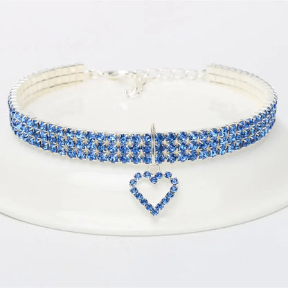 2025 New Cat Dog Collar Three Row Elastic Rhinestone Pet Collars Love Decoration Necklace Puppy Kitten Ornament Pets Supplies