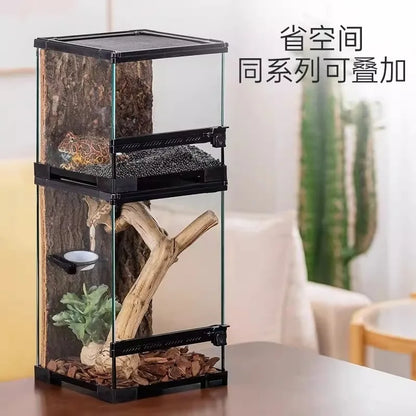 Ecological landscape reptile terrarium with natural decoration,suitable for chameleon,horned frog,and lizard,full habitat set
