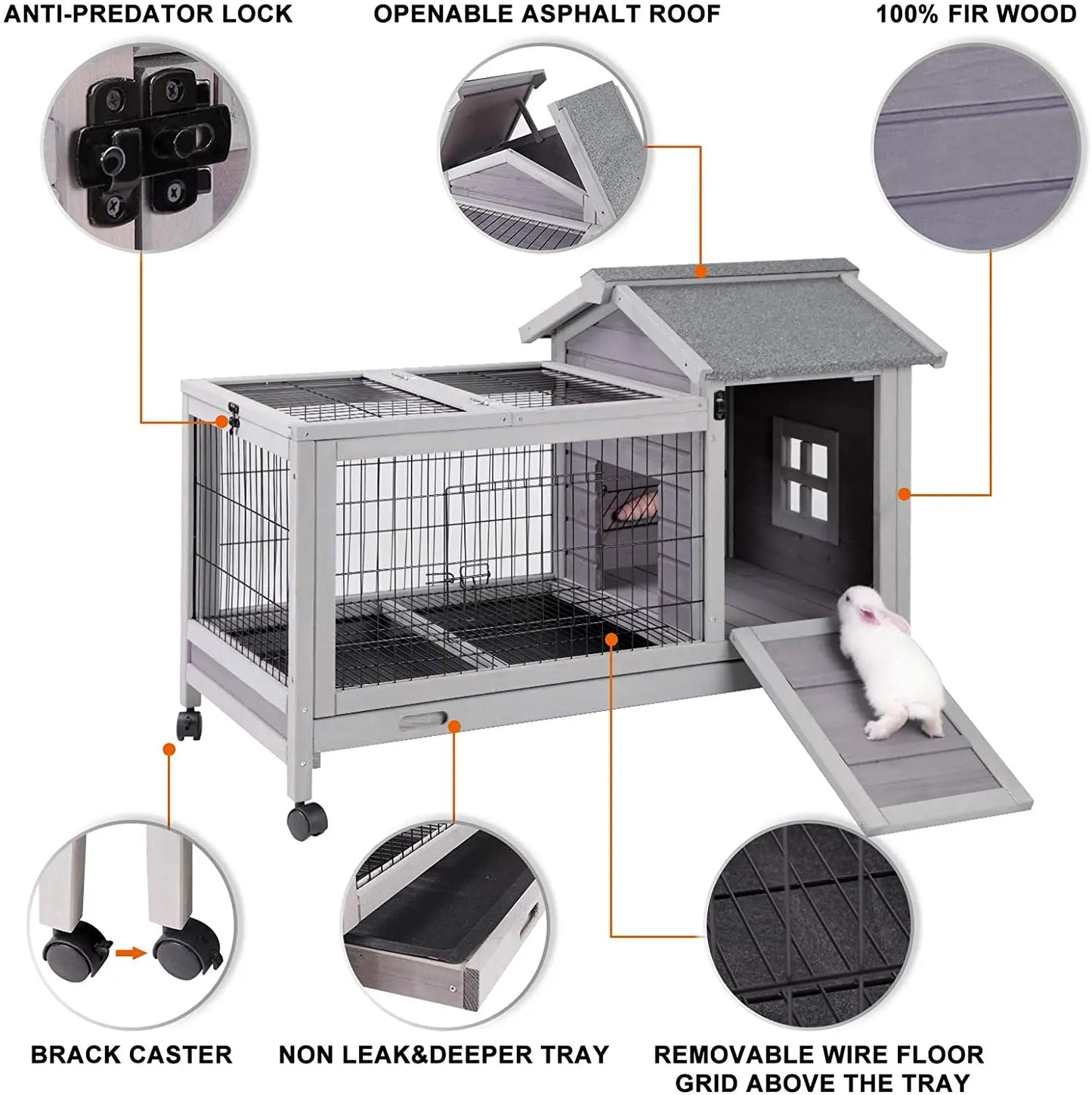 Deluxe Large Wooden Bunny Rabbit Breeding Hutches Chicken Coop W/Outdoor Run Animal Cage