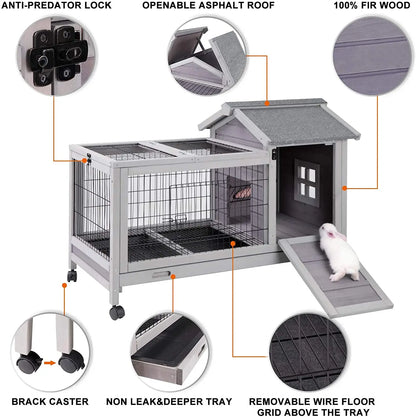 Deluxe Large Wooden Bunny Rabbit Breeding Hutches Chicken Coop W/Outdoor Run Animal Cage