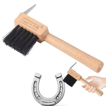 Wooden Handle Horses Hoof Pick Grooming Brush Farming Tools Hoof Cleaning Brush Trimming Stainless Steel Horses Grooming Pick
