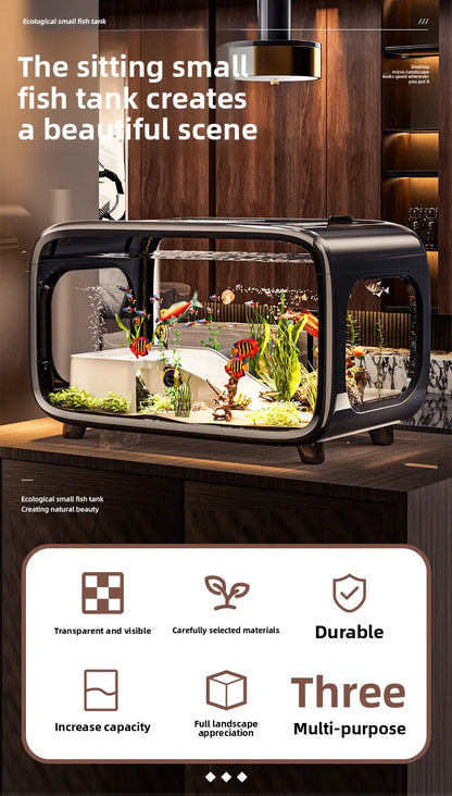 Creative Aquarium Fish Tank Ecological Landscape Set Integrated Filtration Oxygen Generation Machine Transparent Turtle Tank