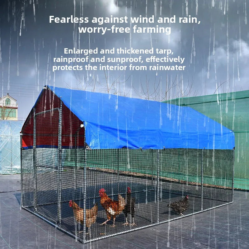 Outdoor Large Chien Coop Ventilated Poultry Cage Rainproof Chien ed Mobile Installation Durable Galvanized Steel Material