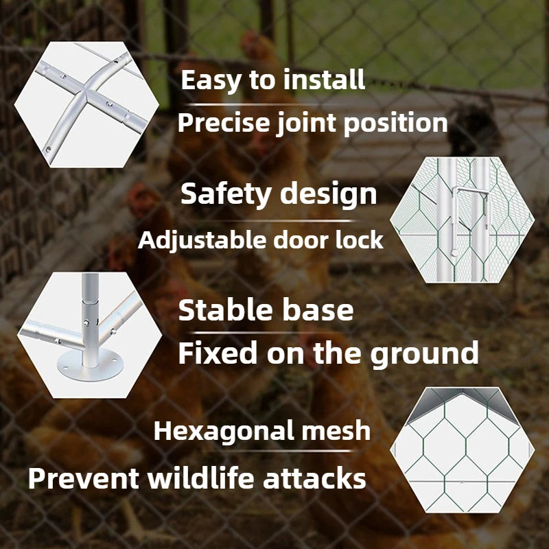 Outdoor Large Chicken Cages Poultry Thickened Galvanized Pipes Duck Sheds Farms Poultry Cages Rain Sun Protection Cover Backyard