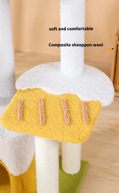 Cat Scratcher Tree Tower Pet Interactive Climbing Frame With House Resting Packed In Carton