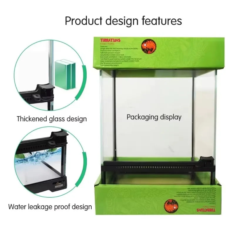 Black Vertical Small Glass Reptile Terrarium/tank/aquarium Bearded Dragon Lizard Cage Tropical Rainforest Ecological Landscape