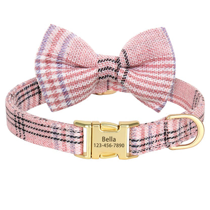 Custom Dog Collar Nylon Puppy Dog Collars With Cute Bowknot Engraved Pet Necklace Dog Collars For Small Medium Dogs Chihuahua