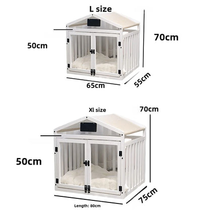 Solid Wood Luxury Dog House Indoor Pet House Removable Washable Dog Fence Double Door Dog Cage Portable Waterproof Pet Bed