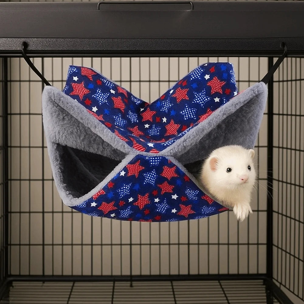 Hamster Hideout Double-layer Hamster Hammock Thicken Cozy Hanging Cage House Warm Fleece Print Pets Sleeping Bag Cage Sleeping