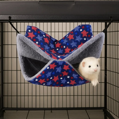 Hamster Hideout Double-layer Hamster Hammock Thicken Cozy Hanging Cage House Warm Fleece Print Pets Sleeping Bag Cage Sleeping