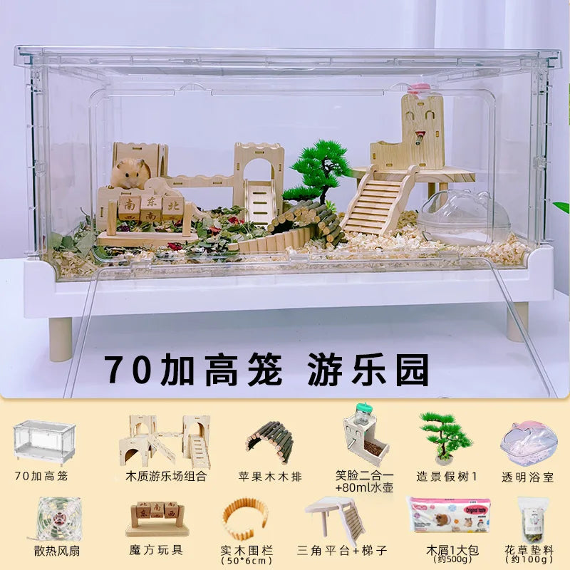 ‌Hamster Cage - Extra Large Acrylic Habitat for Syrian Hamsters, Foldable Transparent Cage with 3 Levels, Spacious Pet Home